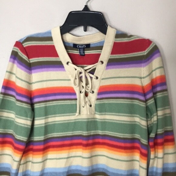 Chaps basketweave stitch lace up cotton top size medium - Picture 3 of 12